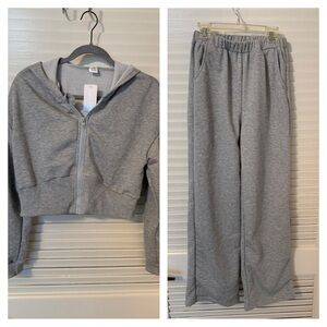 Gray Zip-Up Hoodie and Sweatpants Set